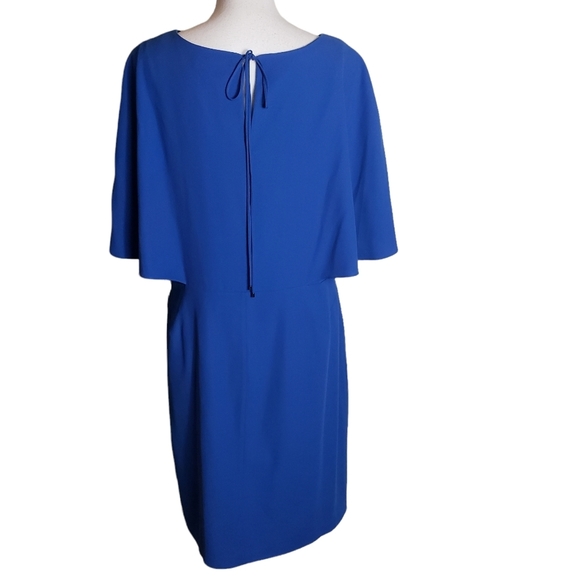H By Halston Blue Chiffon Shift Dress Size 14 Flutter Bodice Keyhole Back Lined - Picture 3 of 15